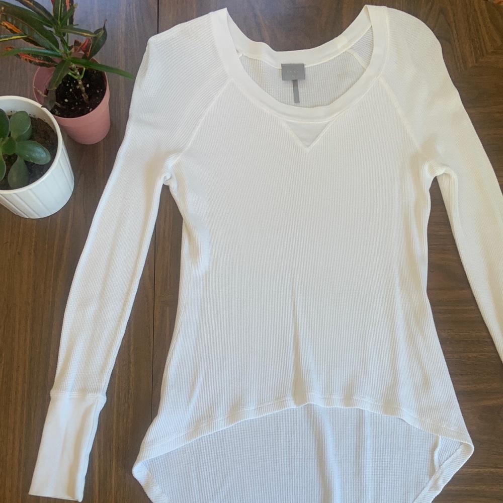 Thermal White Long Sleeve High-Low Women's Top